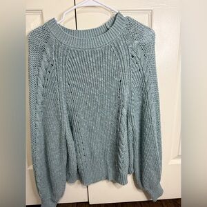 American Eagle Cable Knit Sweater‎ Light Blue Cotton Blend Chunky Cozy Size L